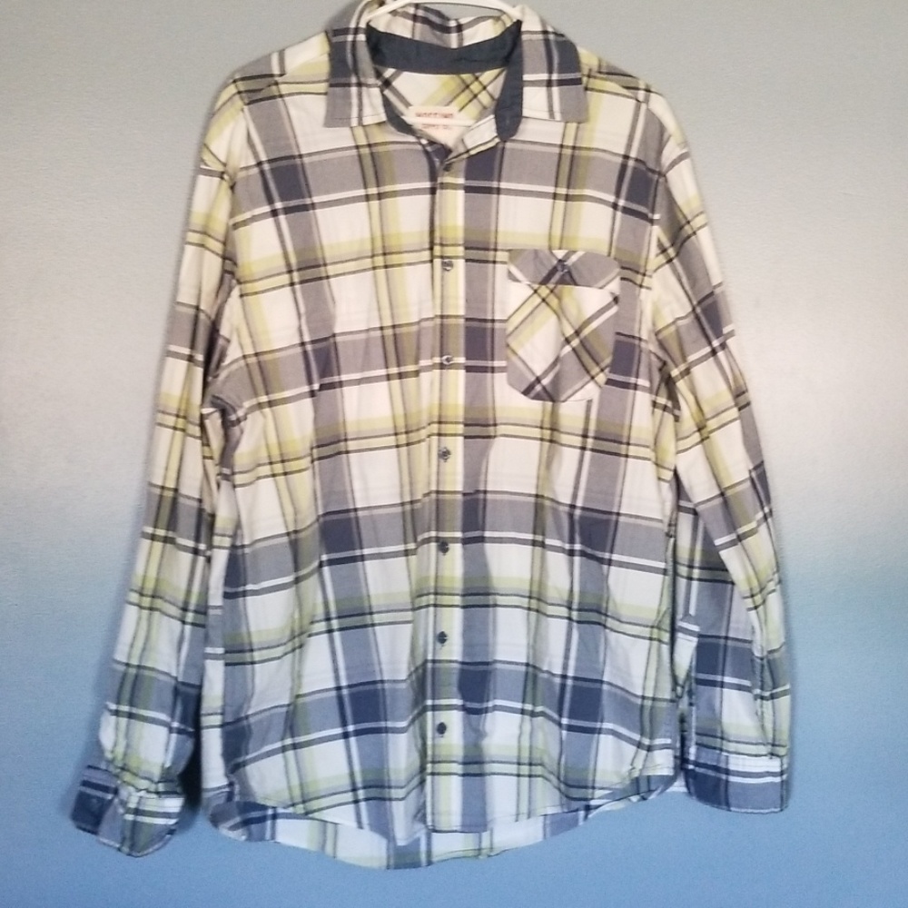 Button down men's shirt plaid white green blue xl